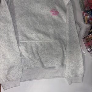 White Fox Boutique Gray Sweatshirt with Pink Logo